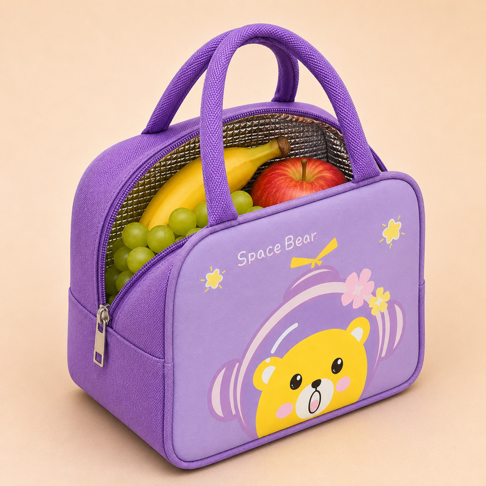 Lancheira Bolsa Térmica Lilás Space Bear Conserva Quente e Frio Para Bebês e Crianças