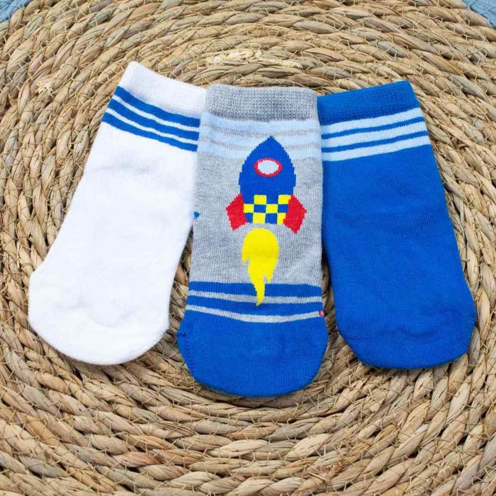KIT 3 MEIAS LUPO BEBÊ ESTAMPA FOGUETINHO PARA 6 MESES ATÉ 2 ANOS