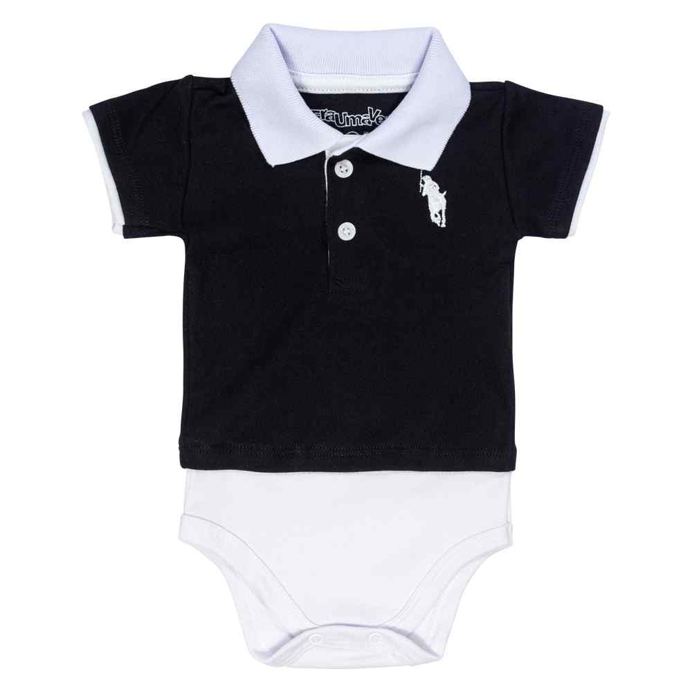 BODY POLO MANGA CURTA PARA BEBÊ PRETO