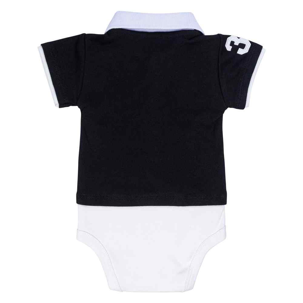 BODY POLO MANGA CURTA PARA BEBÊ PRETO