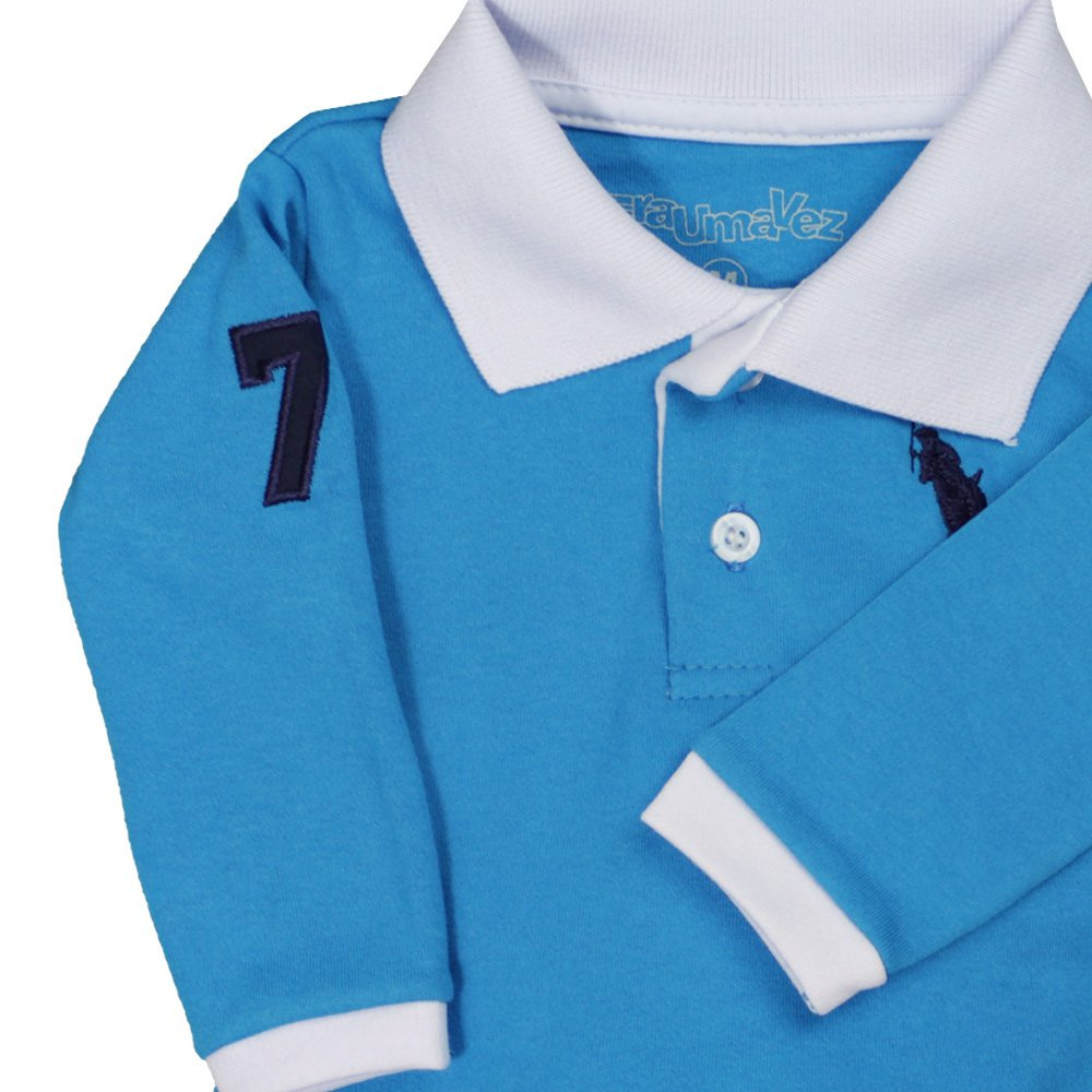 BODY POLO PARA BEBÊ MANGA LONGA TURQUESA