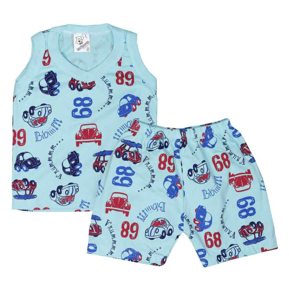 PIJAMA INFANTIL REGATA E SHORTS ESTAMPADO SORTIDO TURQUESA