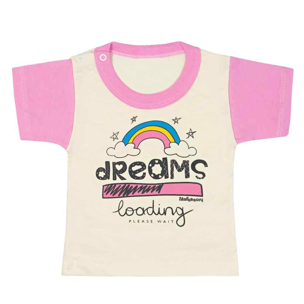 PIJAMA CURTO MALHA PARA BEBÊ ESTAMPADINHO CREME E ROSA