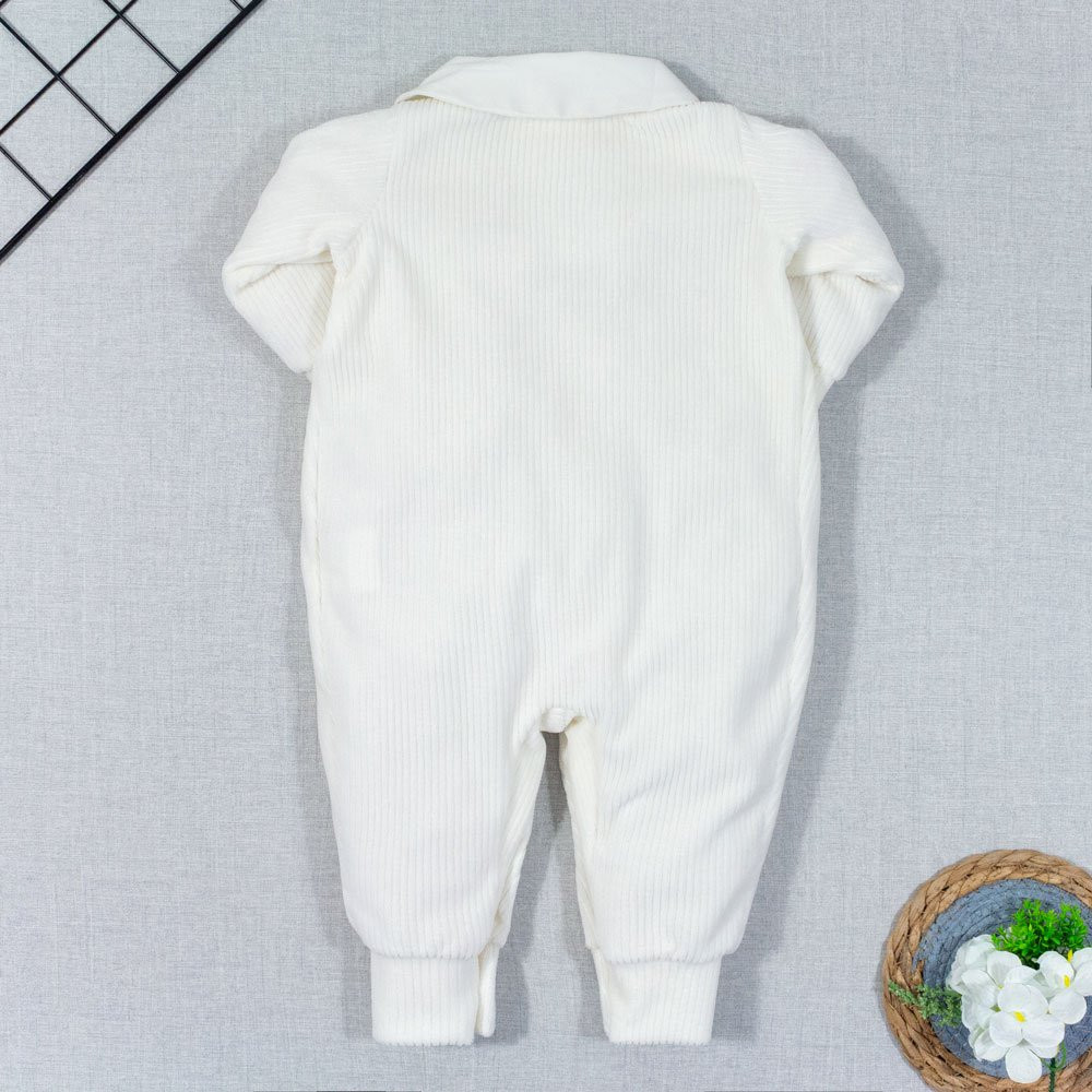 MACACÃO PARA BEBÊ VELUDO FUSTÃO COM BORDADO FLORZINHA CREME