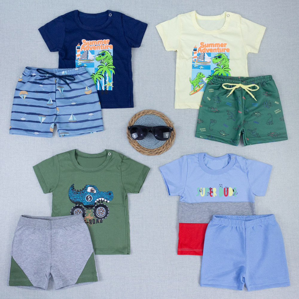 Conjunto Bebê Menino Camiseta Manga Curta Com Dois Botões e Bermuda Verde