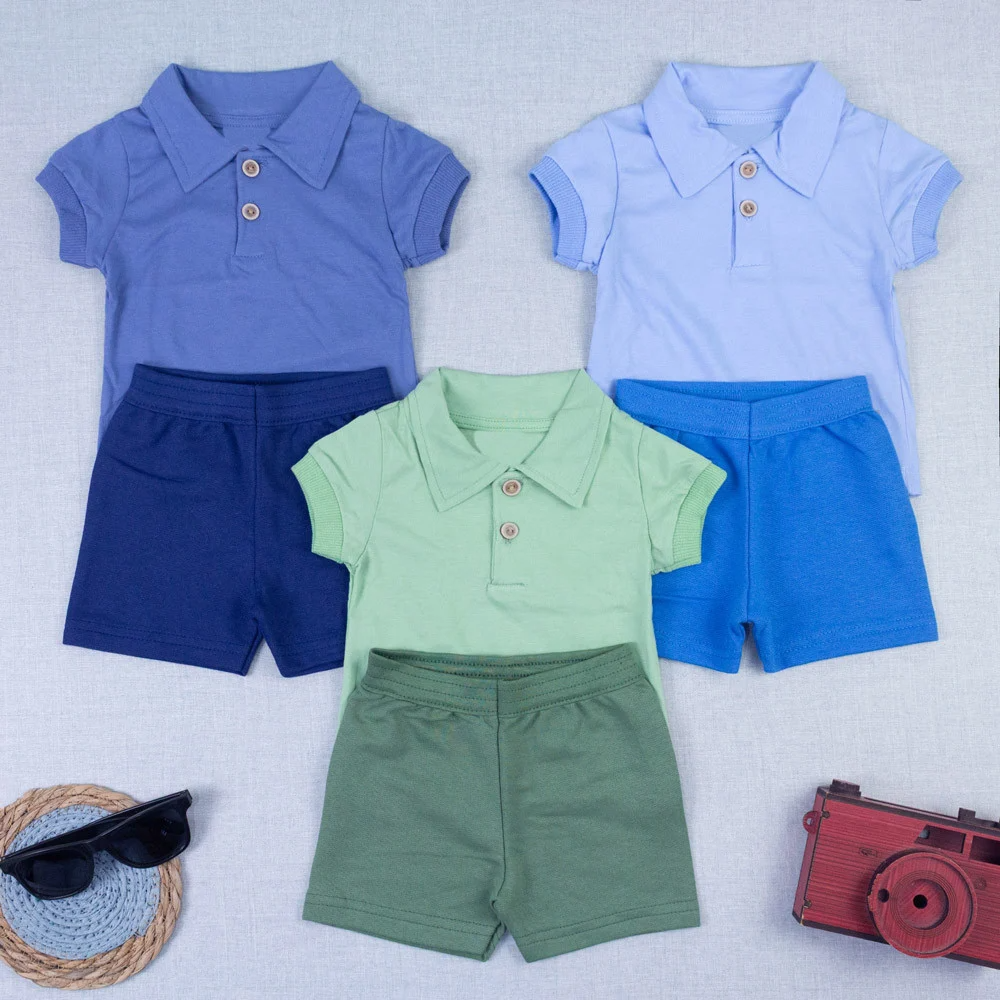 Conjunto Polo Bebê Menino Camiseta Gola Polo com Dois Botões e Bermuda Azul Claro