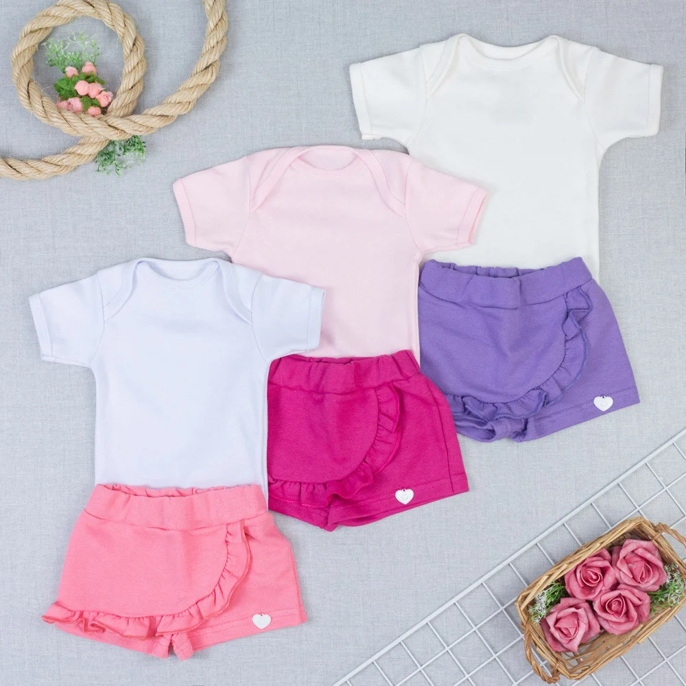 Conjunto Bebê Body Manga Curta e Shorts Saia Pink