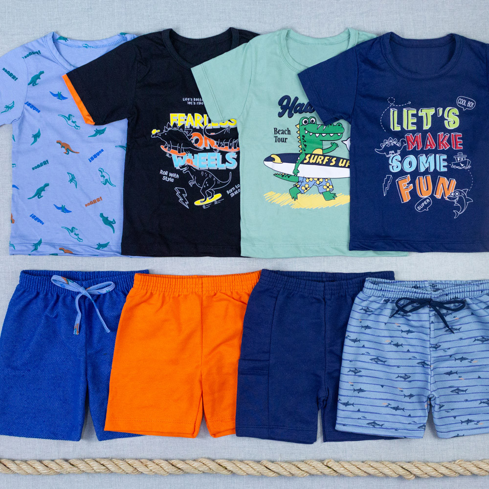 Conjunto Camiseta Estampada e Bermuda Infantil Menino Azul 
