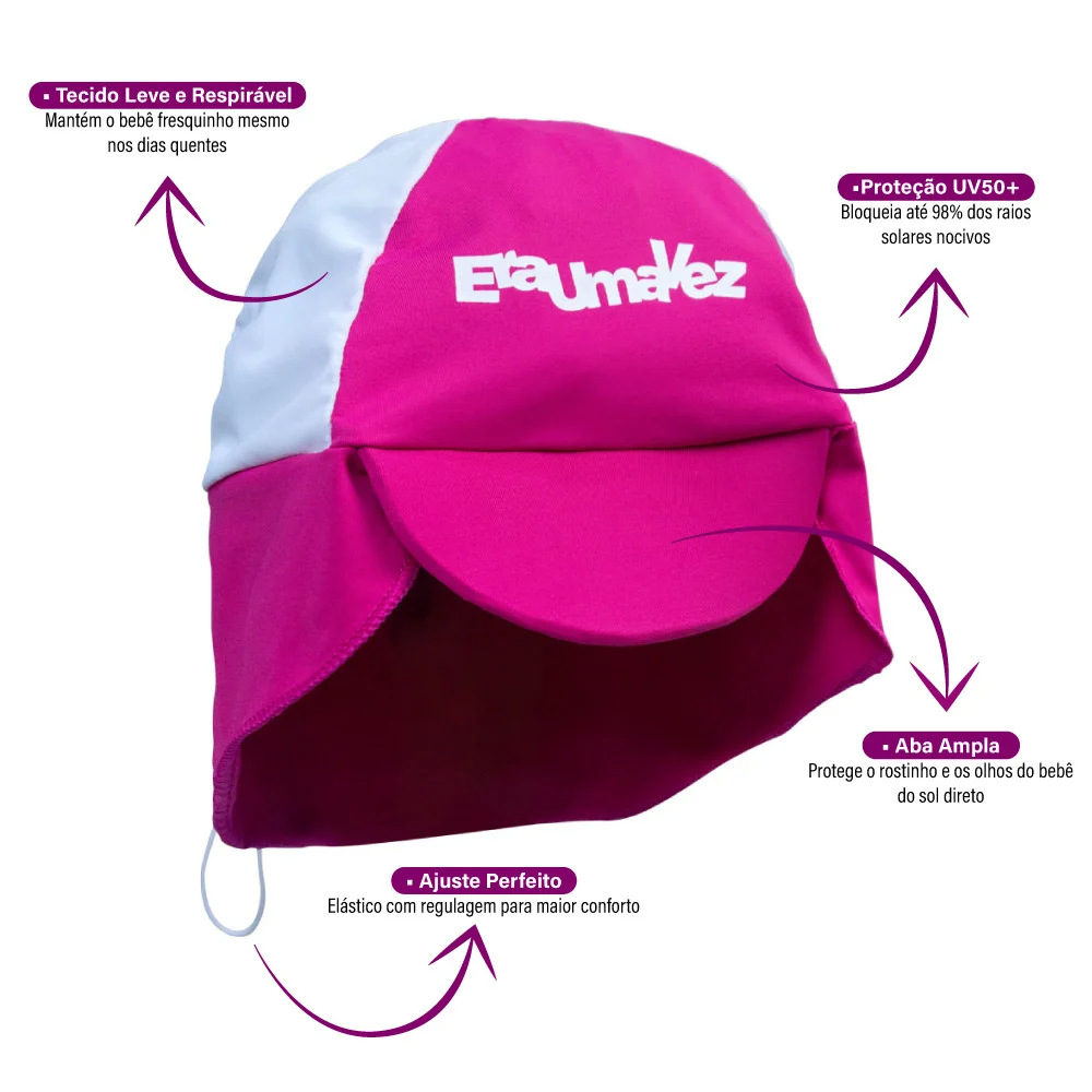 Kit Proteção UV50+ para Bebê com Macacão e Chapéu de Sol Pink 