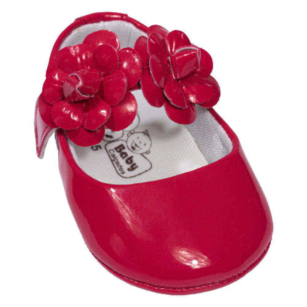 SAPATILHA COM VELCRO PARA BEBÊ COM FLORES VERMELHO