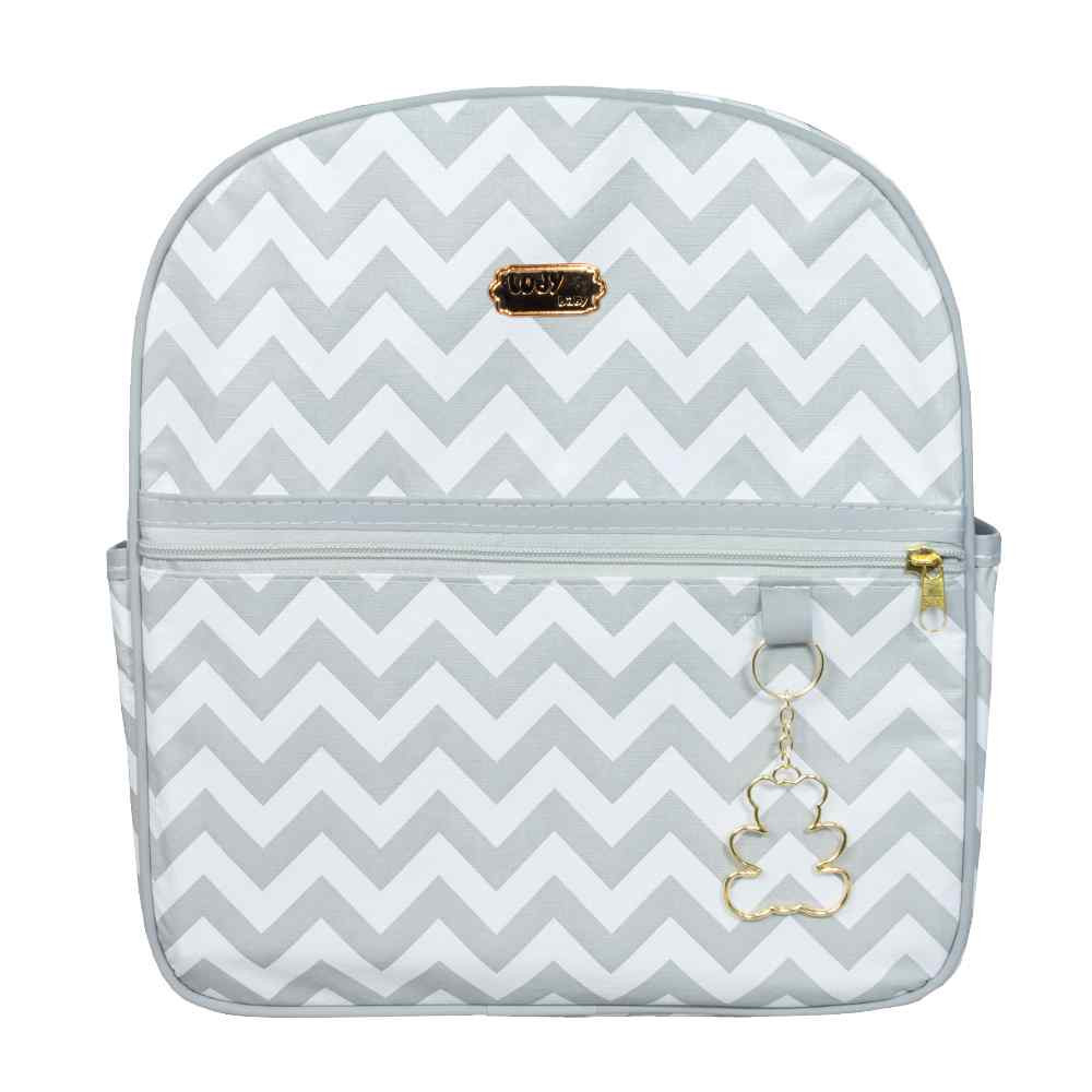 KIT BOLSA MATERNIDADE 5PÇS COM ESTAMPA CHEVRON CINZA