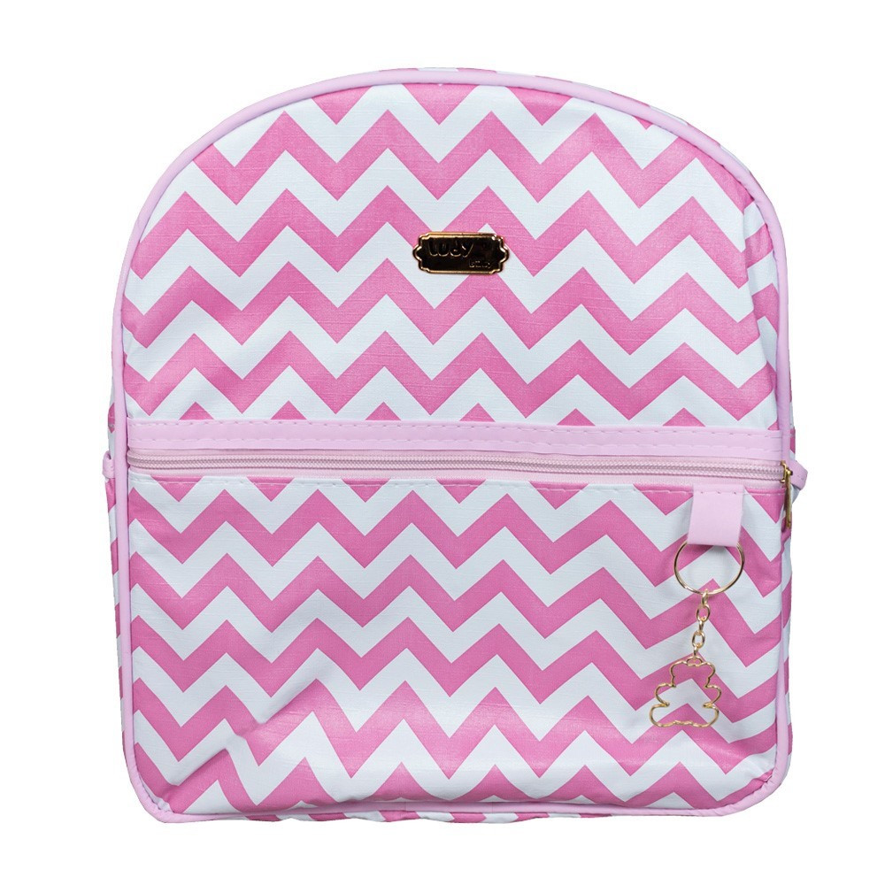 KIT BOLSA MATERNIDADE 5PÇS COM ESTAMPA CHEVRON ROSA