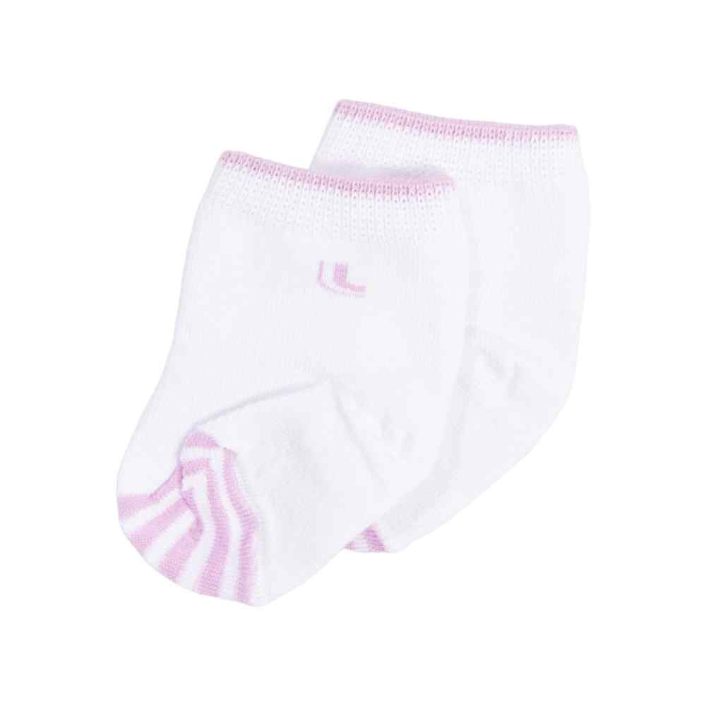 MEIA RN BÁSICA PARA BEBÊ BRANCO COM DETALHE ROSA CLARO