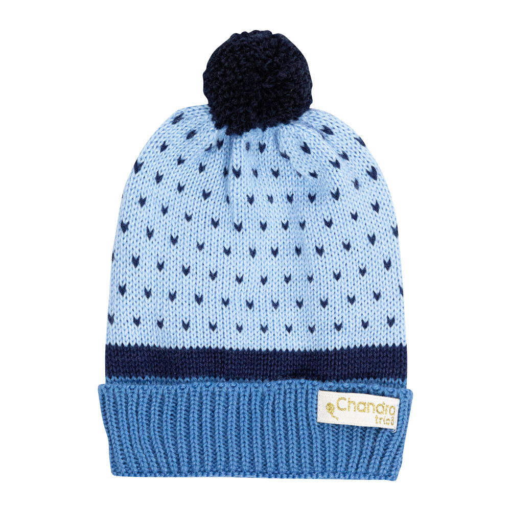 TOUCA JACAR EM TRICÔ COM POMPOM PARA BEBÊ MENINO AZUL CLARO