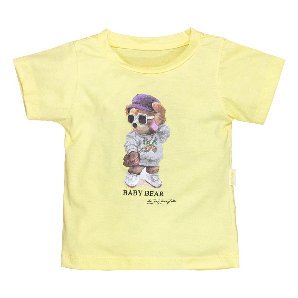 Camiseta Baby Bear Menina: Elegância Amarela em Tons Suaves
