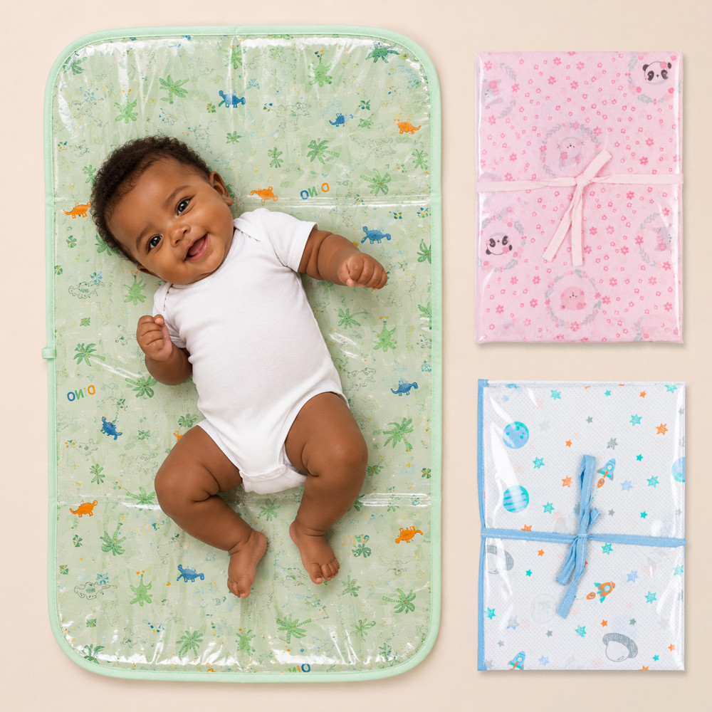 Trocador de Fralda Portátil Bebê Impermeável 75x45cm Algodão Hipoalergênico Estampa Solzinho