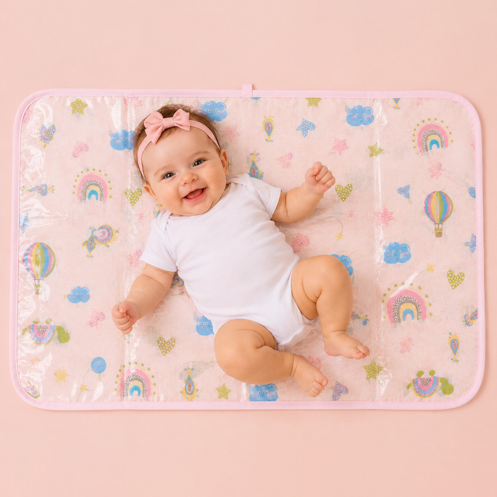 Trocador de Fralda Portátil Bebê Impermeável 75x45cm Algodão Hipoalergênico Estampa Solzinho