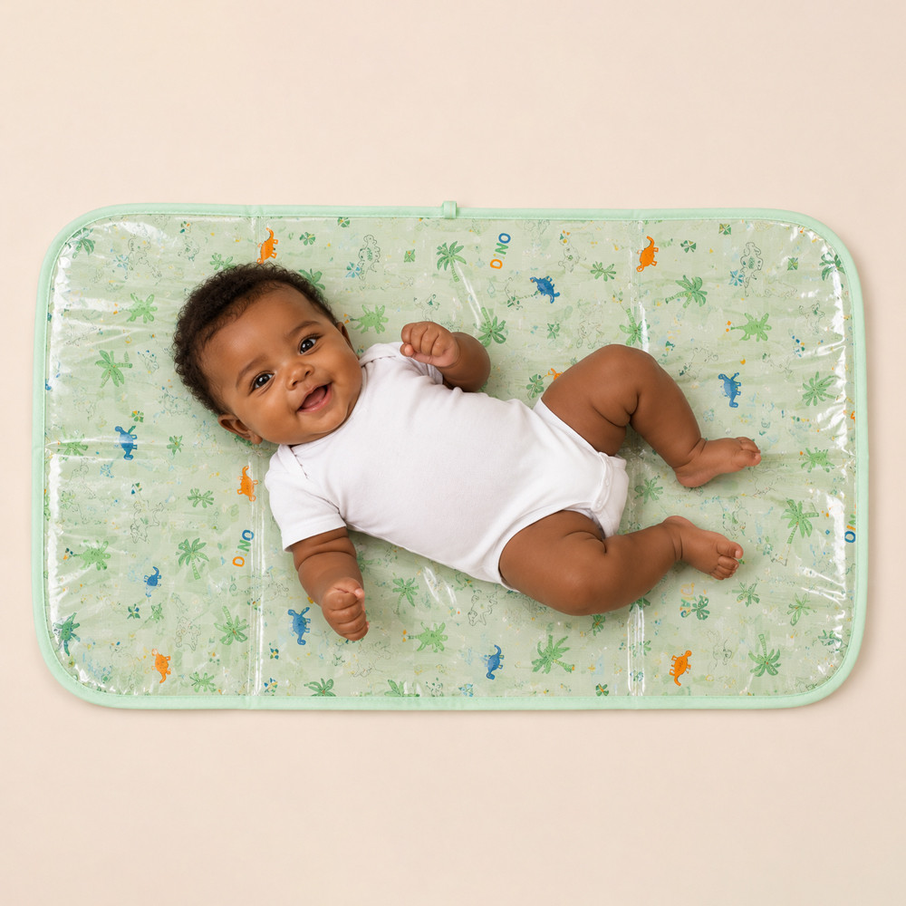 Trocador de Fralda Portátil Bebê Impermeável 75x45cm Algodão Hipoalergênico Estampa Dinossauro