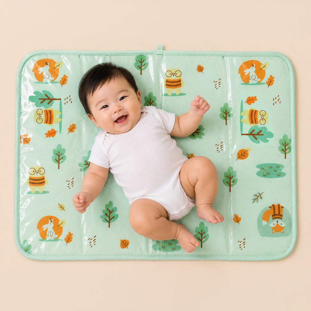 Trocador de Fralda Portátil Bebê Impermeável 75x45cm Algodão Hipoalergênico Estampa Bosque
