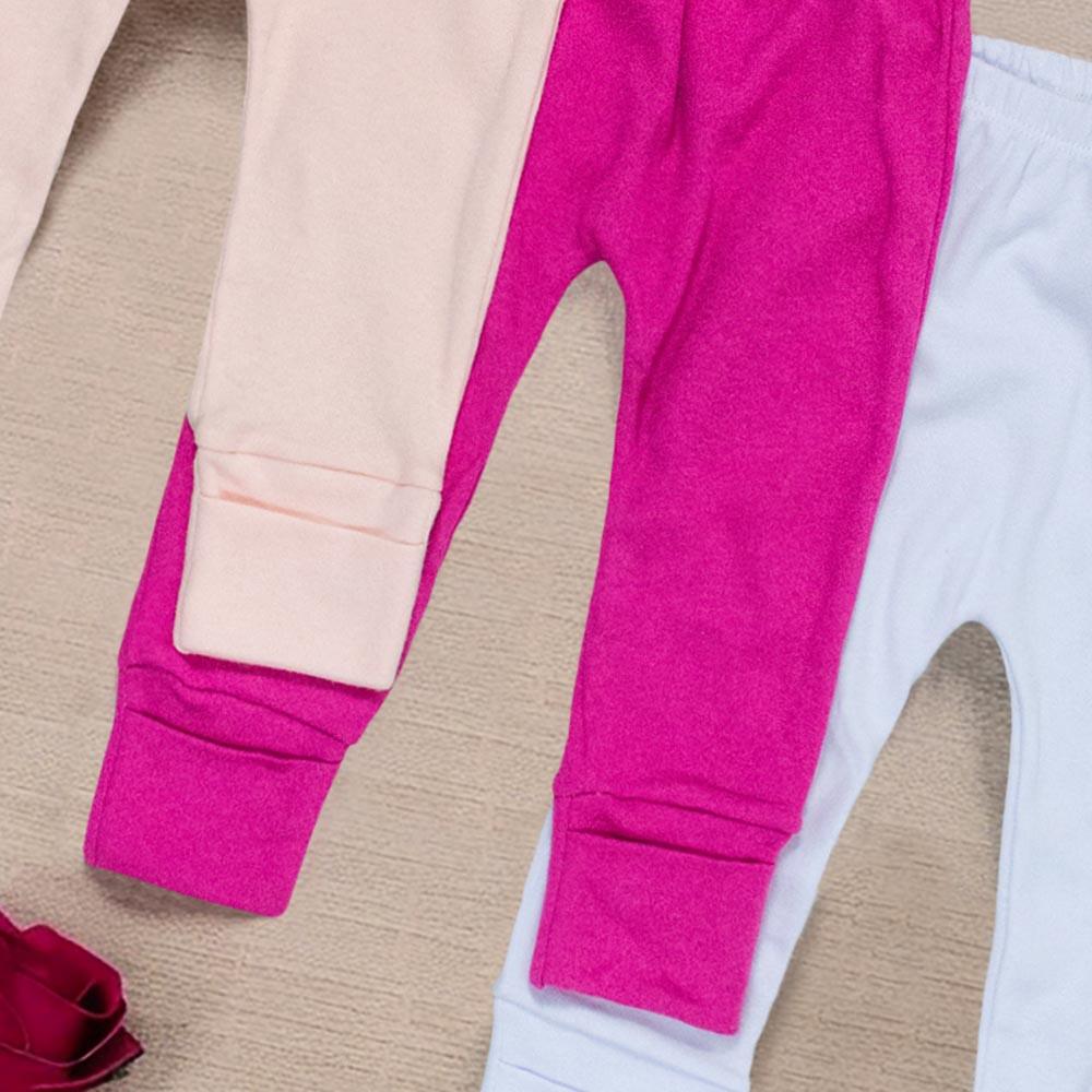 KIT CALÇA PARA BEBÊ MENINA COM PÉ REVERSÍVEL 3 PÇS BÁSICA