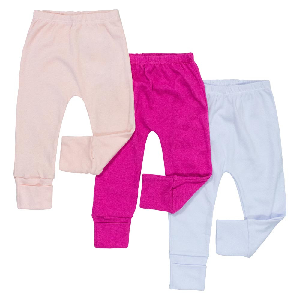 KIT CALÇA PARA BEBÊ MENINA COM PÉ REVERSÍVEL 3 PÇS BÁSICA