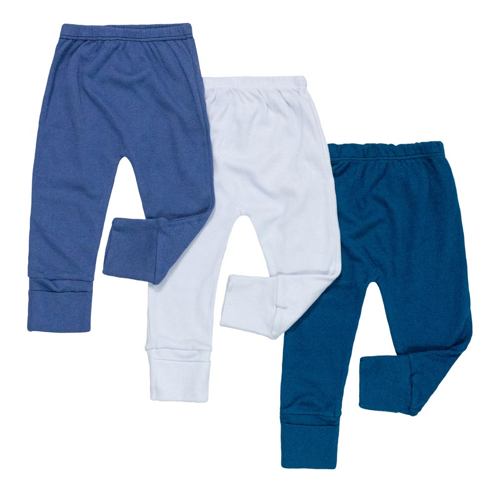 KIT CALÇA PARA BEBÊ MENINO COM PÉ REVERSÍVEL 3 PÇS BÁSICA
