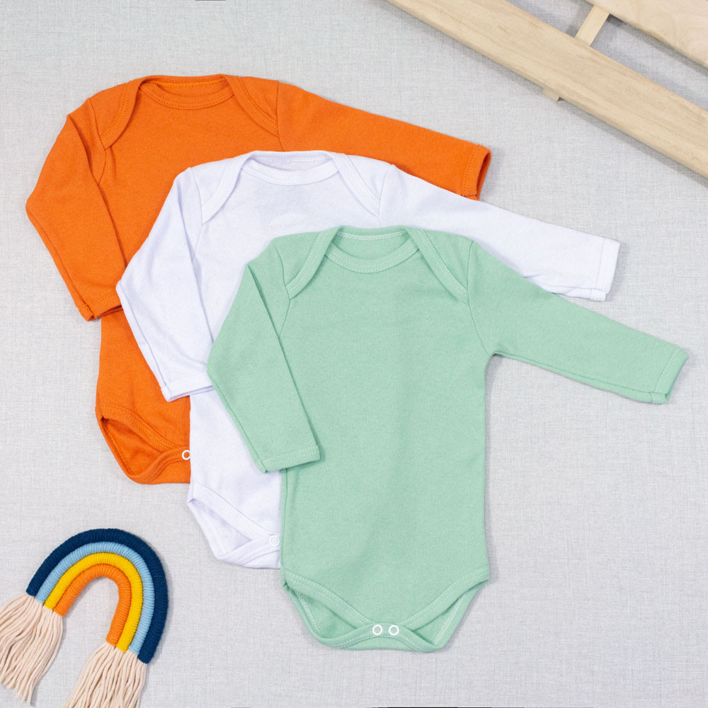 KIT BODY PARA BEBÊ NEUTRO VERDE MANGA LONGA 3 PÇS BÁSICO