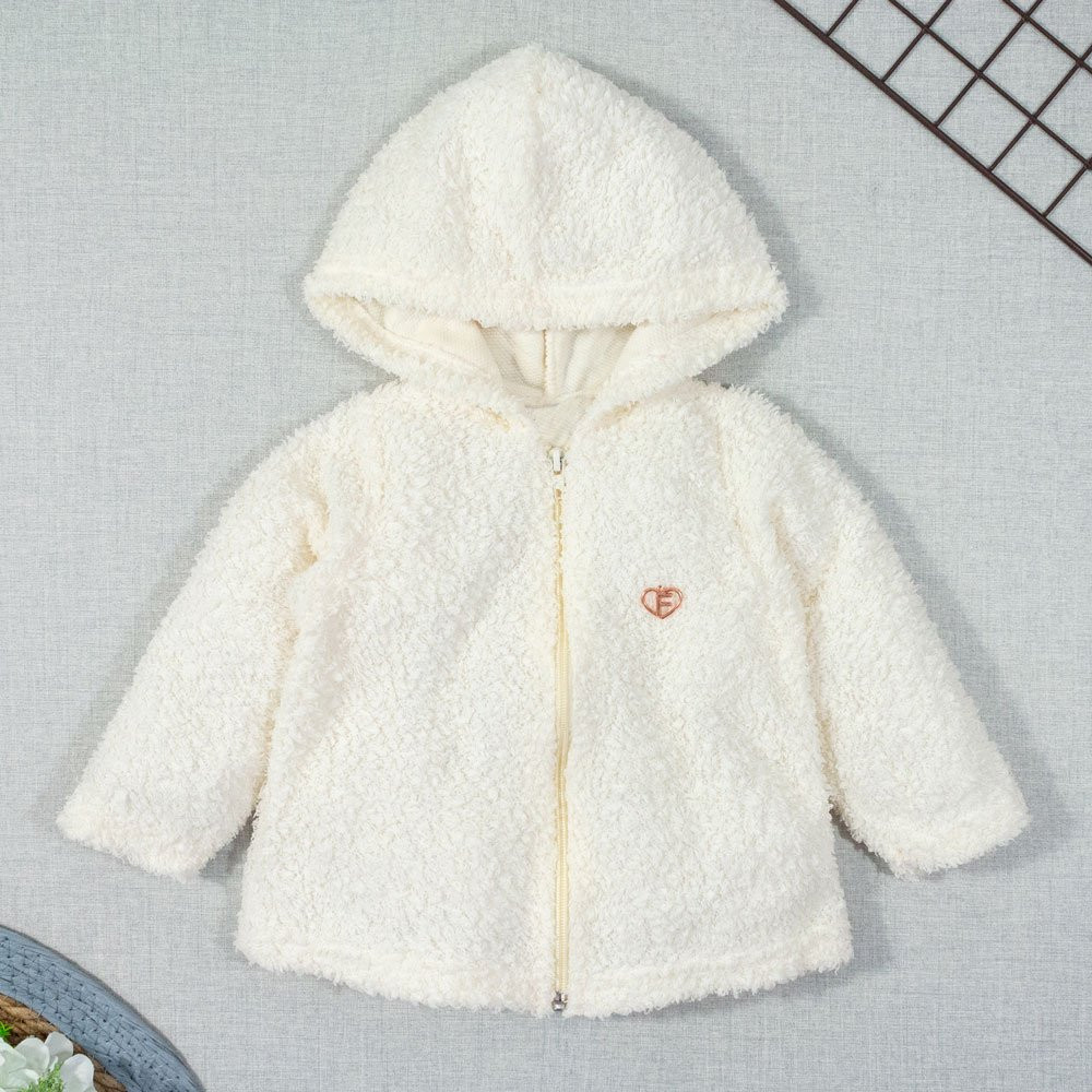 CASACO PARA BEBÊ COM CAPUZ PELUCIADO E ZÍPER CREME
