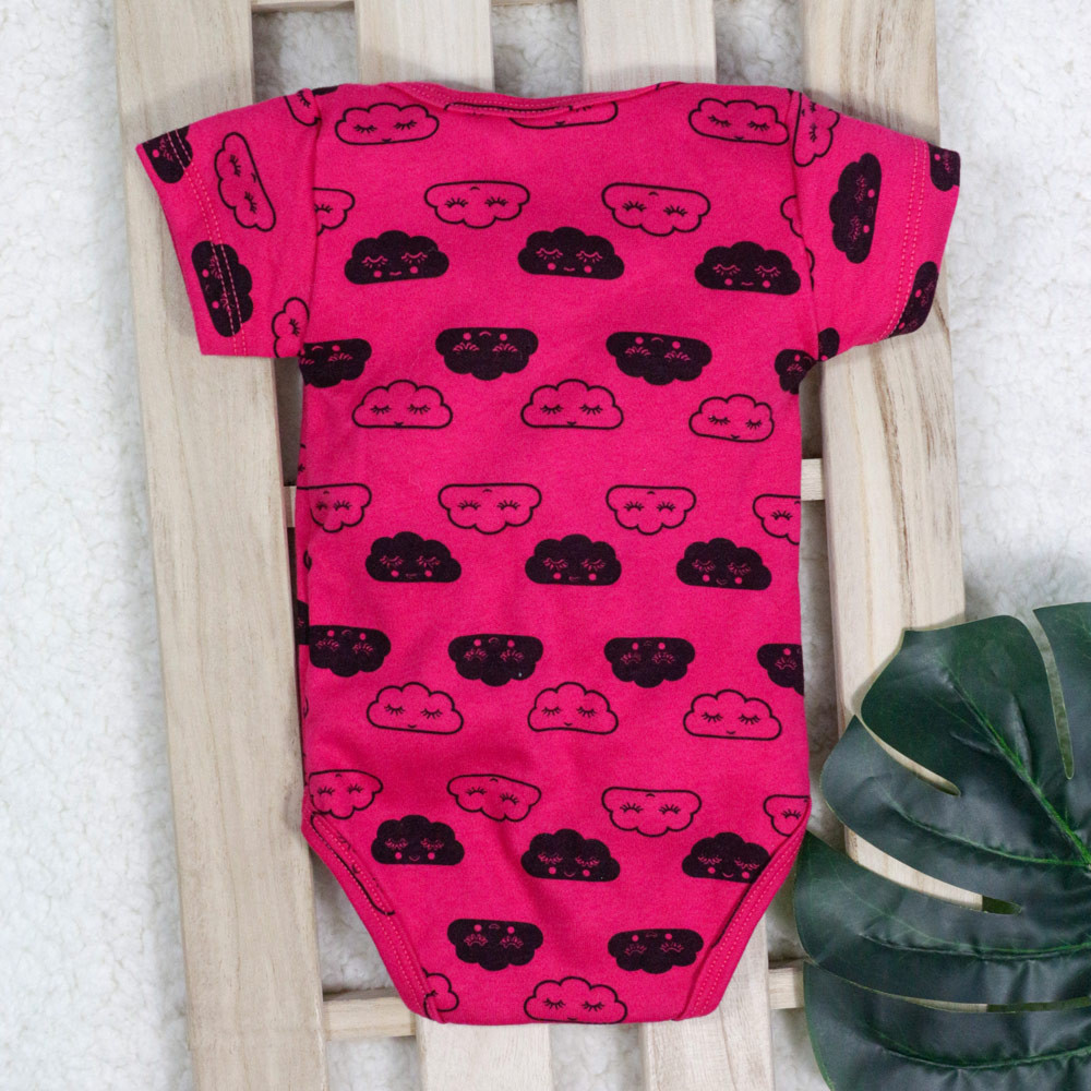 BODY MANGA CURTA EM SUEDINE PARA BEBÊ MENINA ESTAMPADINHO PINK