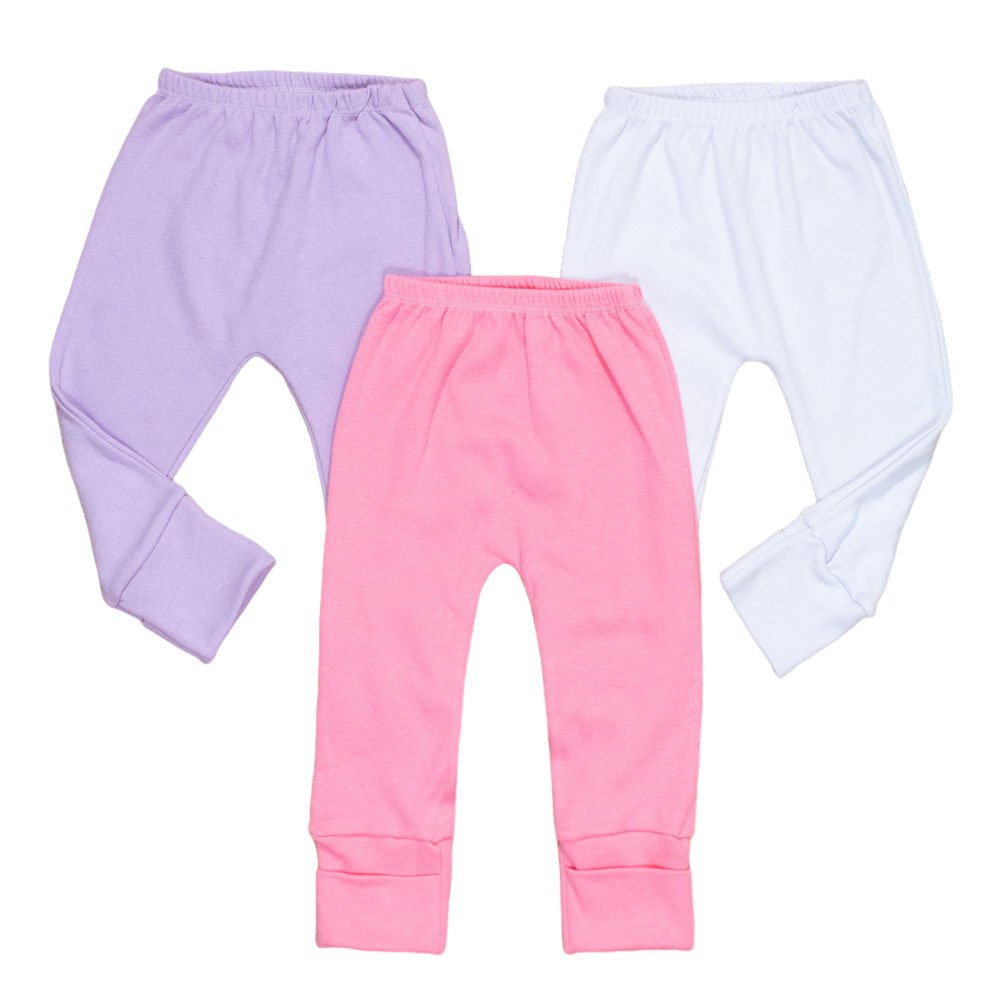 KIT CALÇA PARA BEBÊ MENINA COM PÉ REVERSÍVEL 3 PÇS BÁSICA COLORS