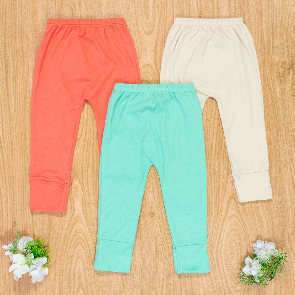 KIT CALÇA PARA BEBÊ NEUTRO VERDE COM PÉ REVERSÍVEL 3 PÇS BÁSICA COLORS
