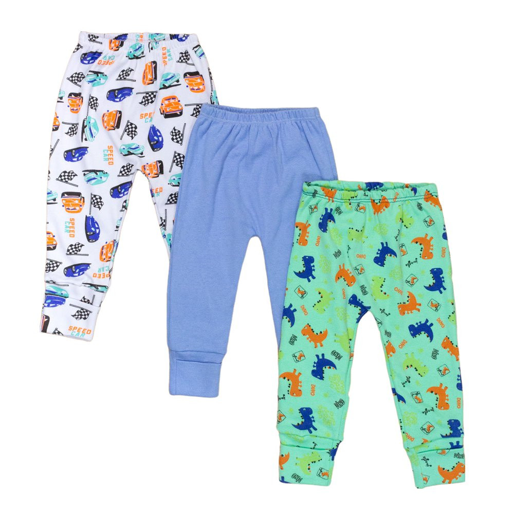 Kit Calça para Bebê Pé Reversível 3 Pçs Estampadinha Dino Car