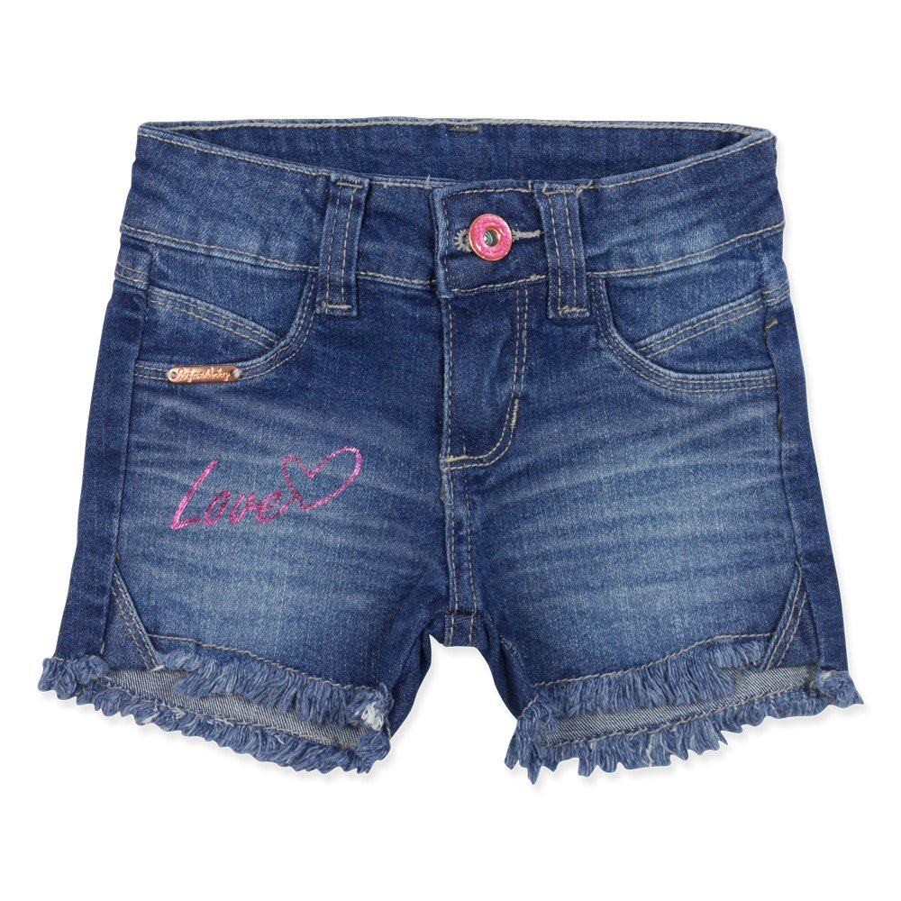 SHORTS JEANS INFANTIL APLIQUE LOVE BOTÃO GLITTER