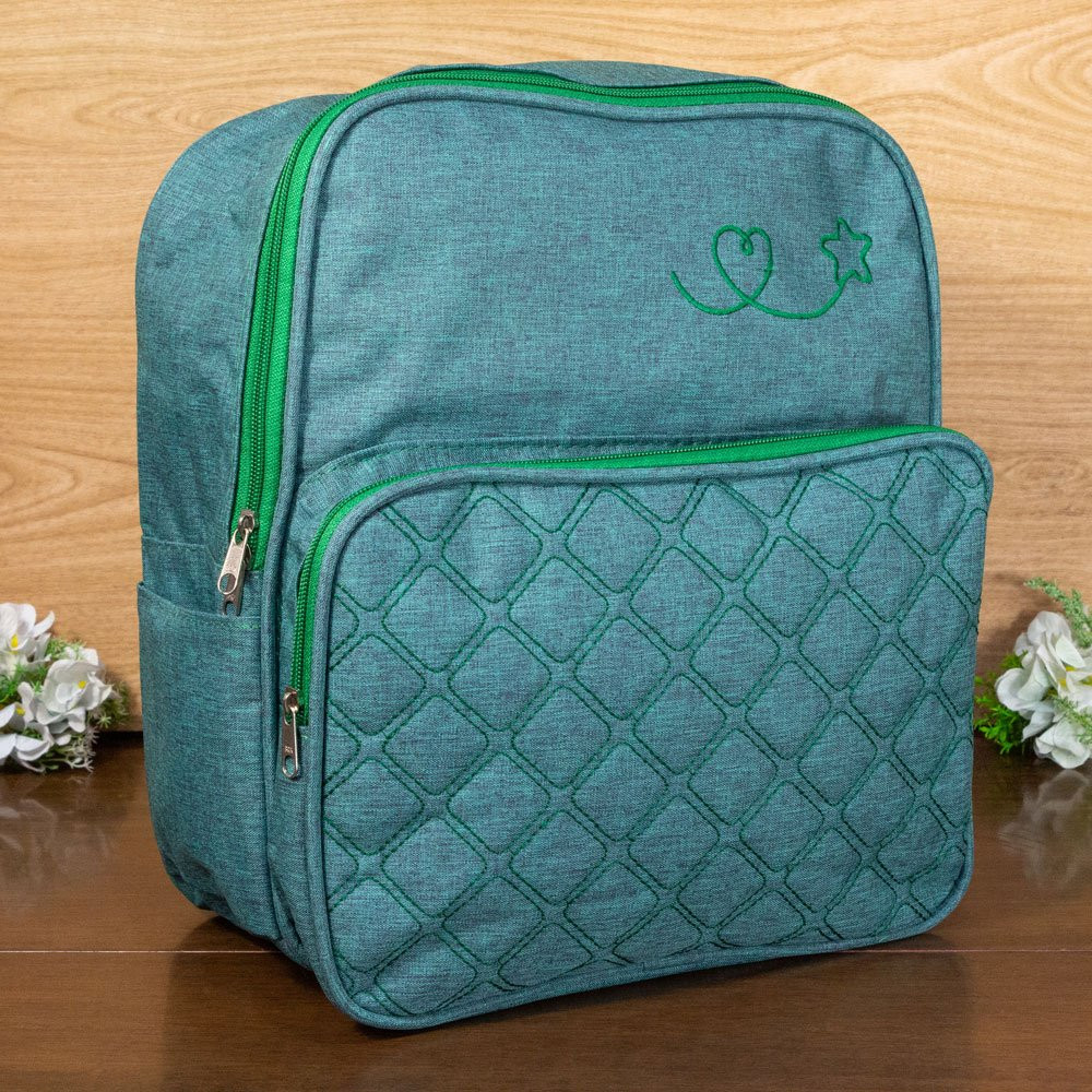 MOCHILA DE MATERNIDADE COM BOLSO MATELASSE VERDE