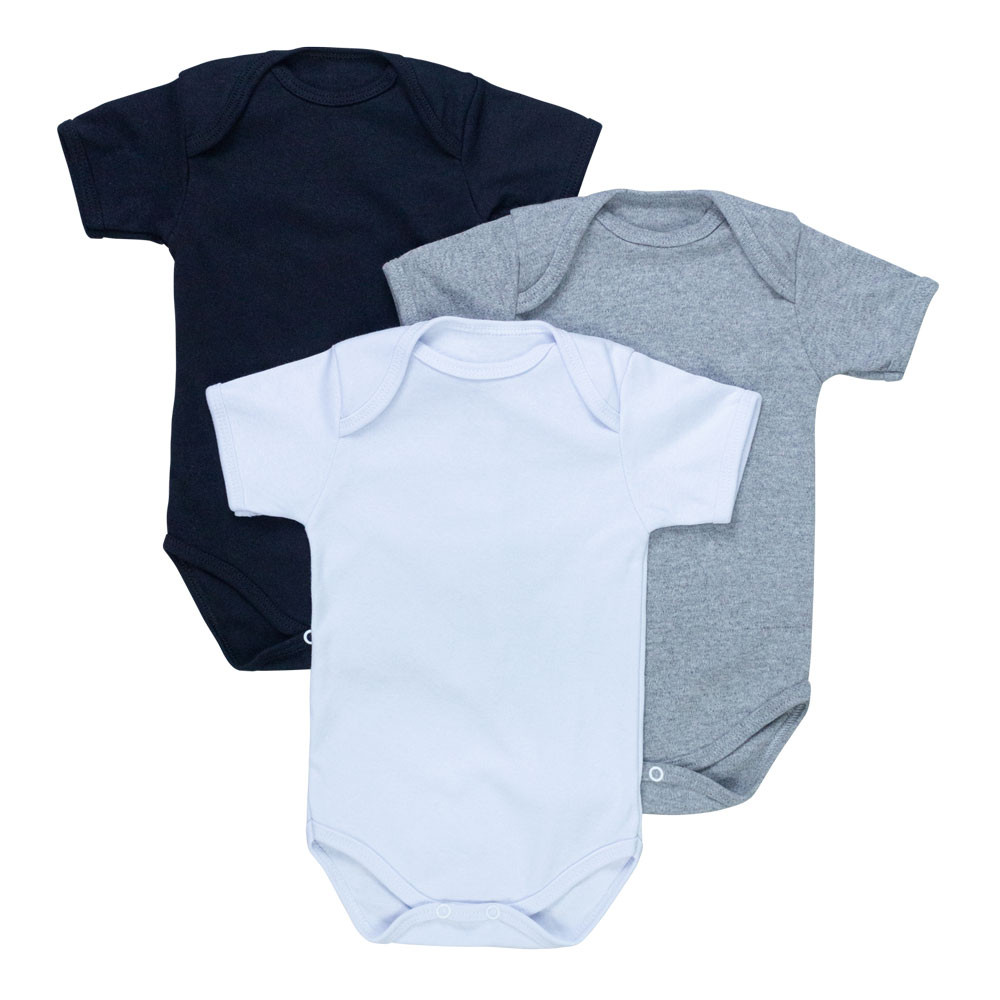 Kit Body para Bebê Neutro Manga Curta 3 Pçs Básico Colors
