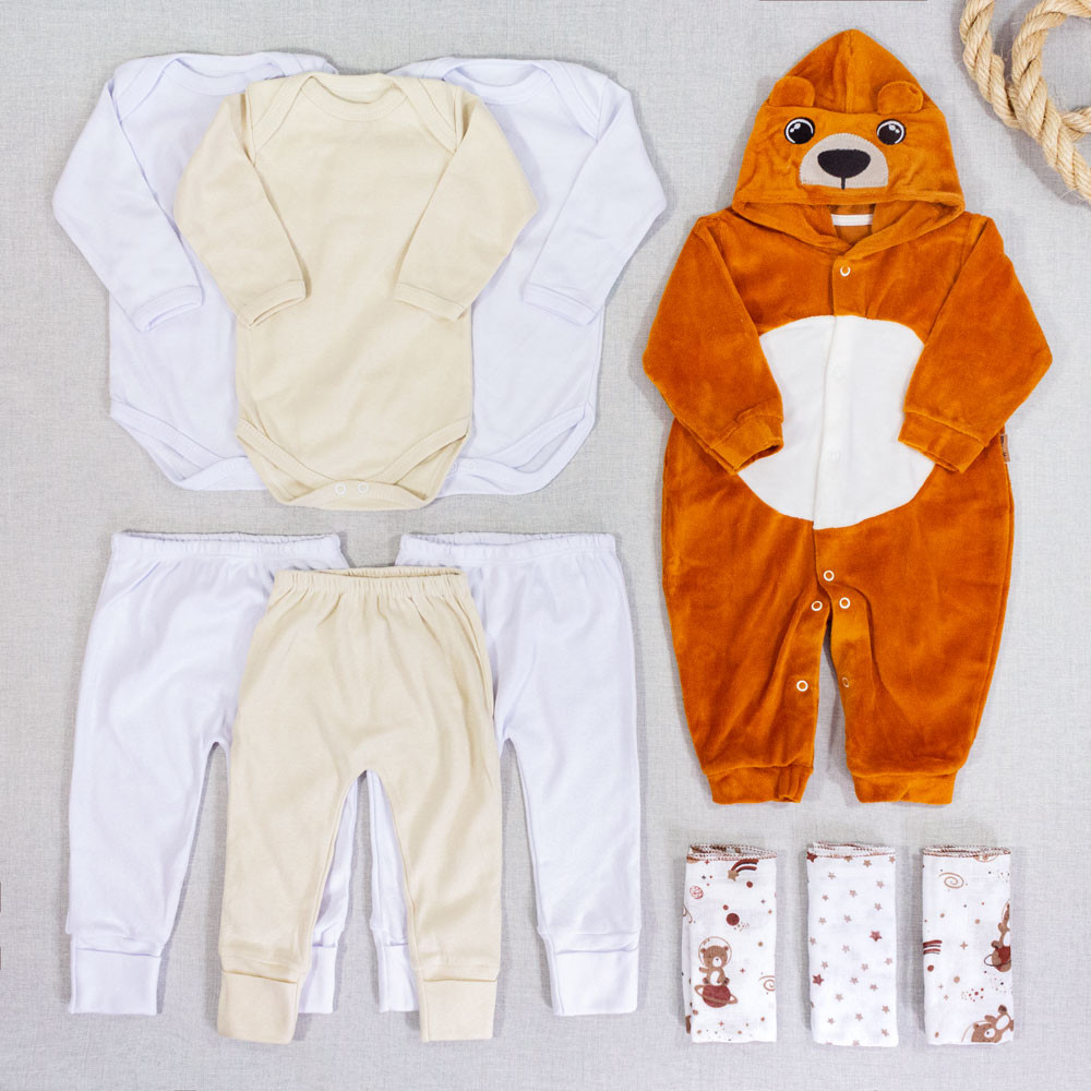 Kit Enxoval para Bebê Menino 10 Peças - Ursinho Caramelo