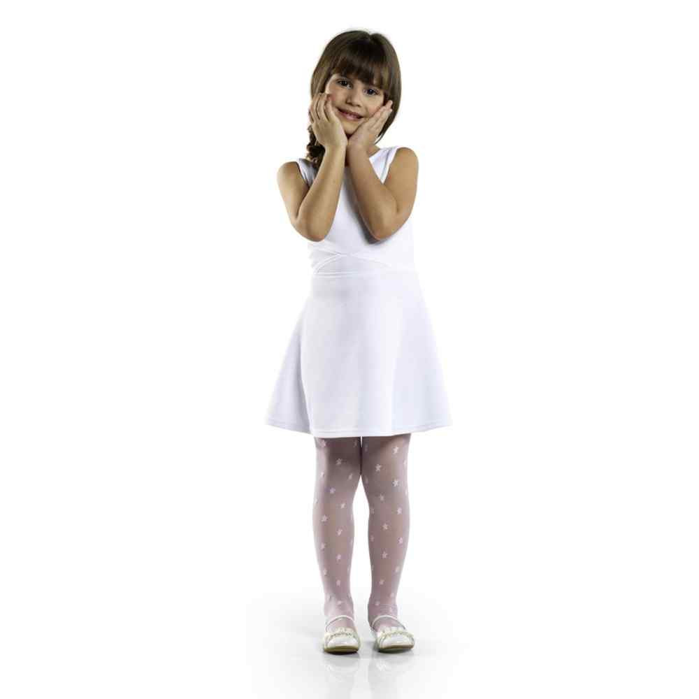 MEIA CALÇA ESTRELINHAS BRANCA PARA BEBE FIO 20 LOBINHA