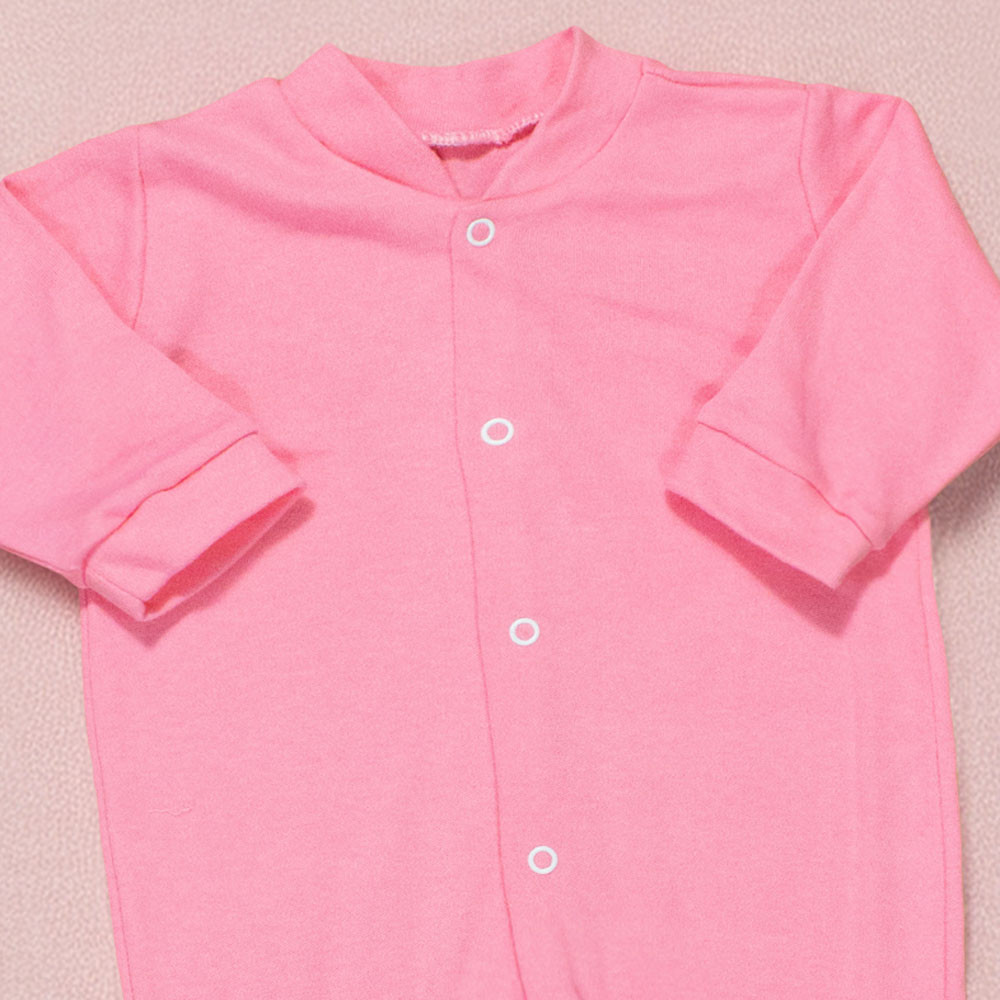 Macacão para Bebê Longo Algodão 4 Botões Básico Color Rosa Claro