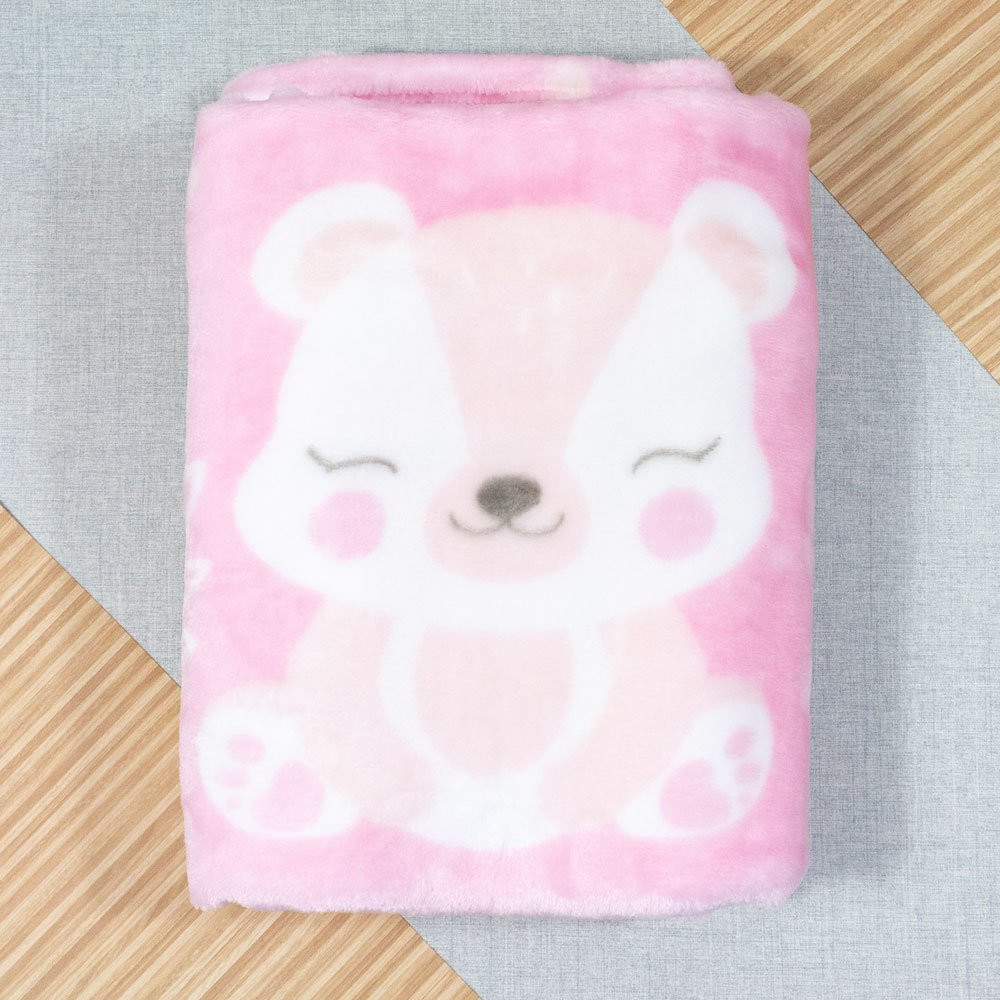 COBERTOR ANTIALÉRGICO PARA BEBÊ ESTAMPADINHO URSINHA MAYA ROSA CLARO