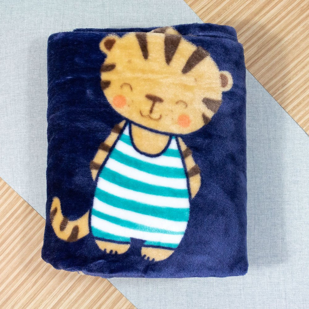 COBERTOR ANTIALÉRGICO PARA BEBÊ ESTAMPADINHO TIGO MARINHO