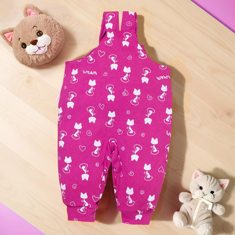 Jardineira para Bebê Longa Estampa Minimalista Gatinha Pink