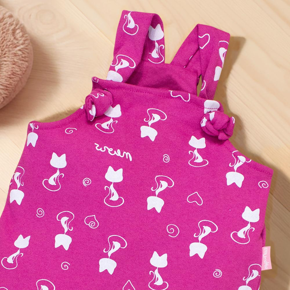 Jardineira para Bebê Longa Estampa Minimalista Gatinha Pink