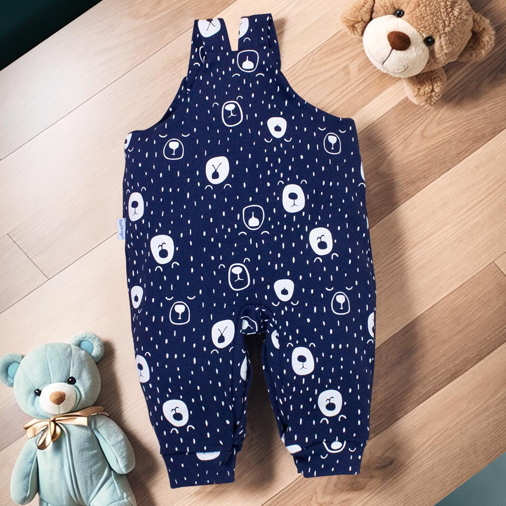Jardineira para Bebê Longa Minimalista Urso em Azul Marinho