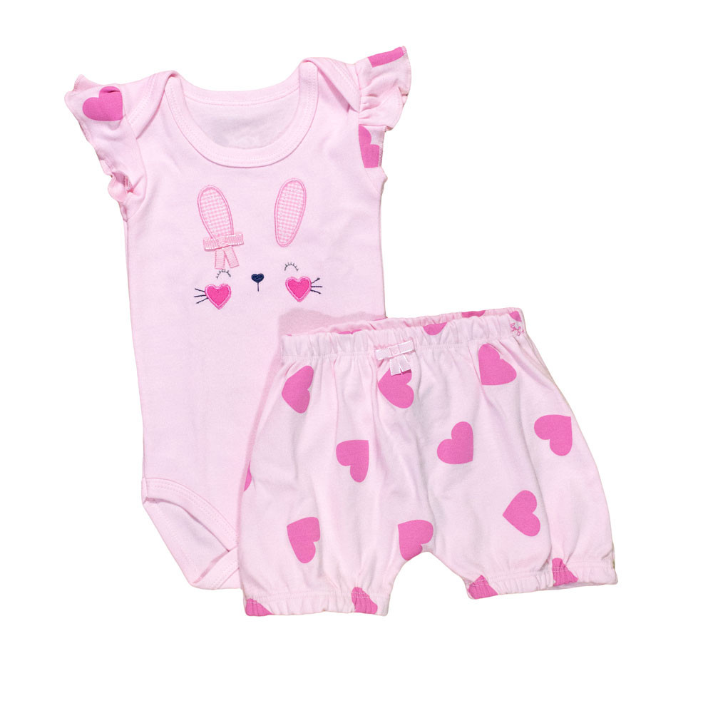 Conjunto para Bebê Body Curto e Shorts Coelhinha Rosa Claro