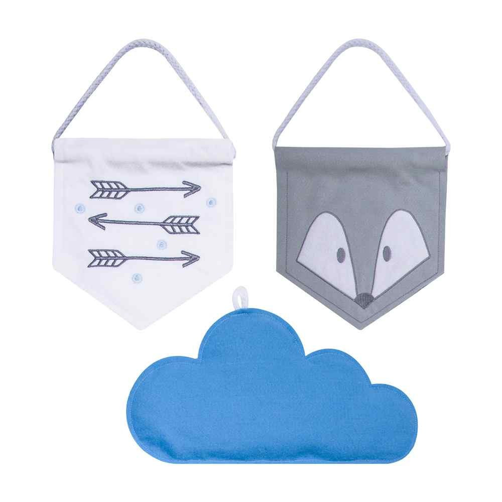 KIT DECORAÇÃO PARA BEBÊ MENINO 3 PEÇAS BORDADO RAPOSINHA