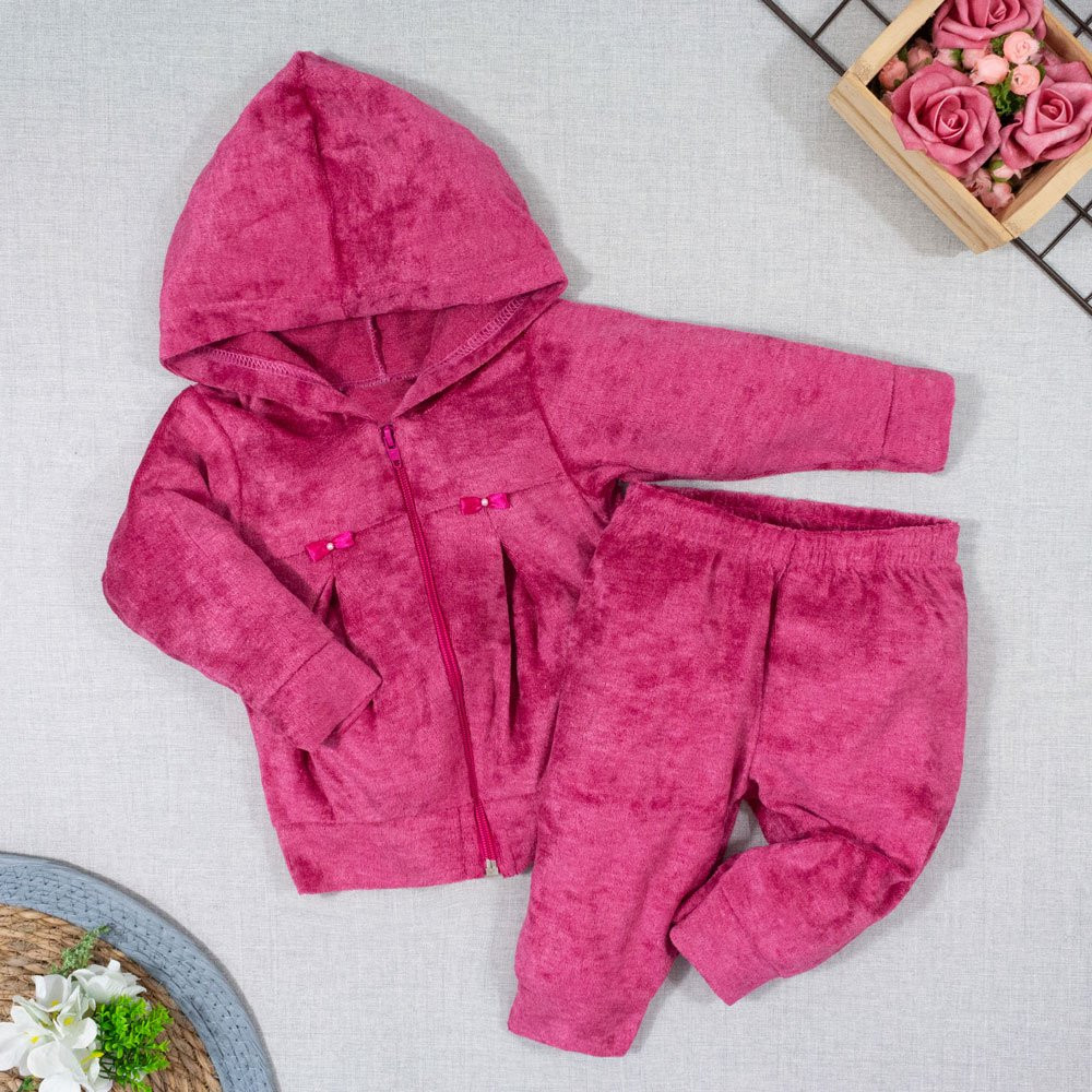 CONJUNTO PARA BEBÊ JAQUETINHA PLUSH COM CAPUZ PINK