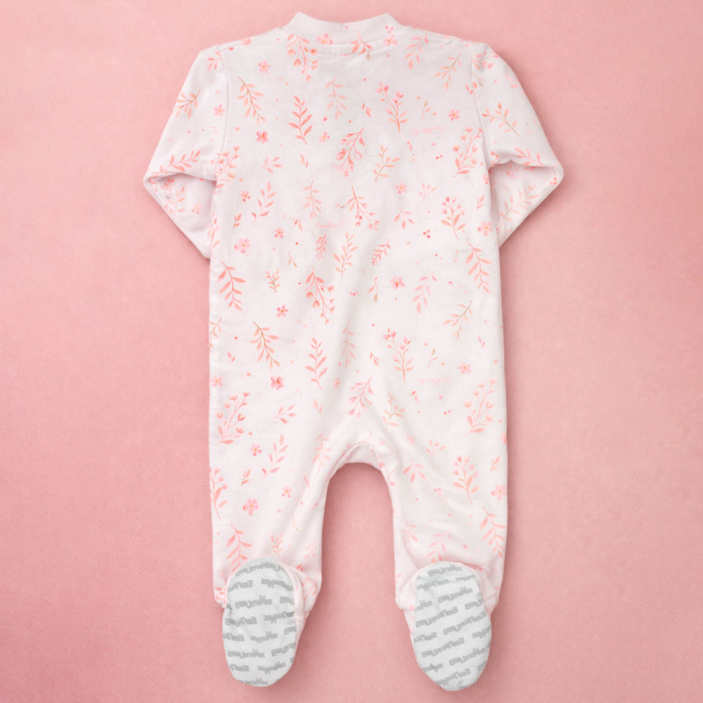 Macacão com Zíper Fleece Luxo Estampa Raminhos Para Bebê e Pé Antiderrapante