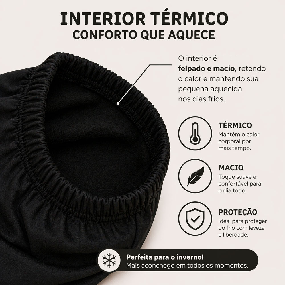 Conjunto Térmico Infantil Body Manga Longa e Calça Pé Aberto Quentinho Preto 12 a 24 Meses