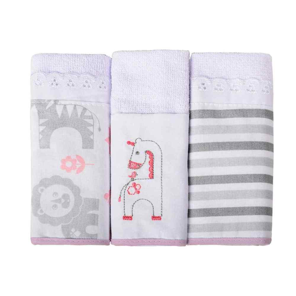 TOALHA DE BOCA KIT COM 3 PEÇAS ROSINHA FISHER PRICE