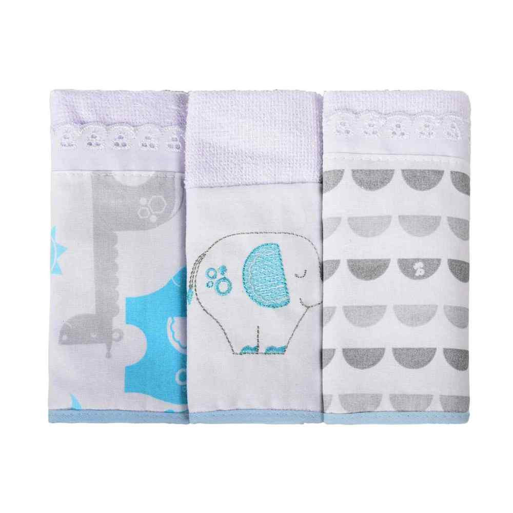 TOALHA DE BOCA KIT COM 3 PEÇAS AZUL FISHER PRICE